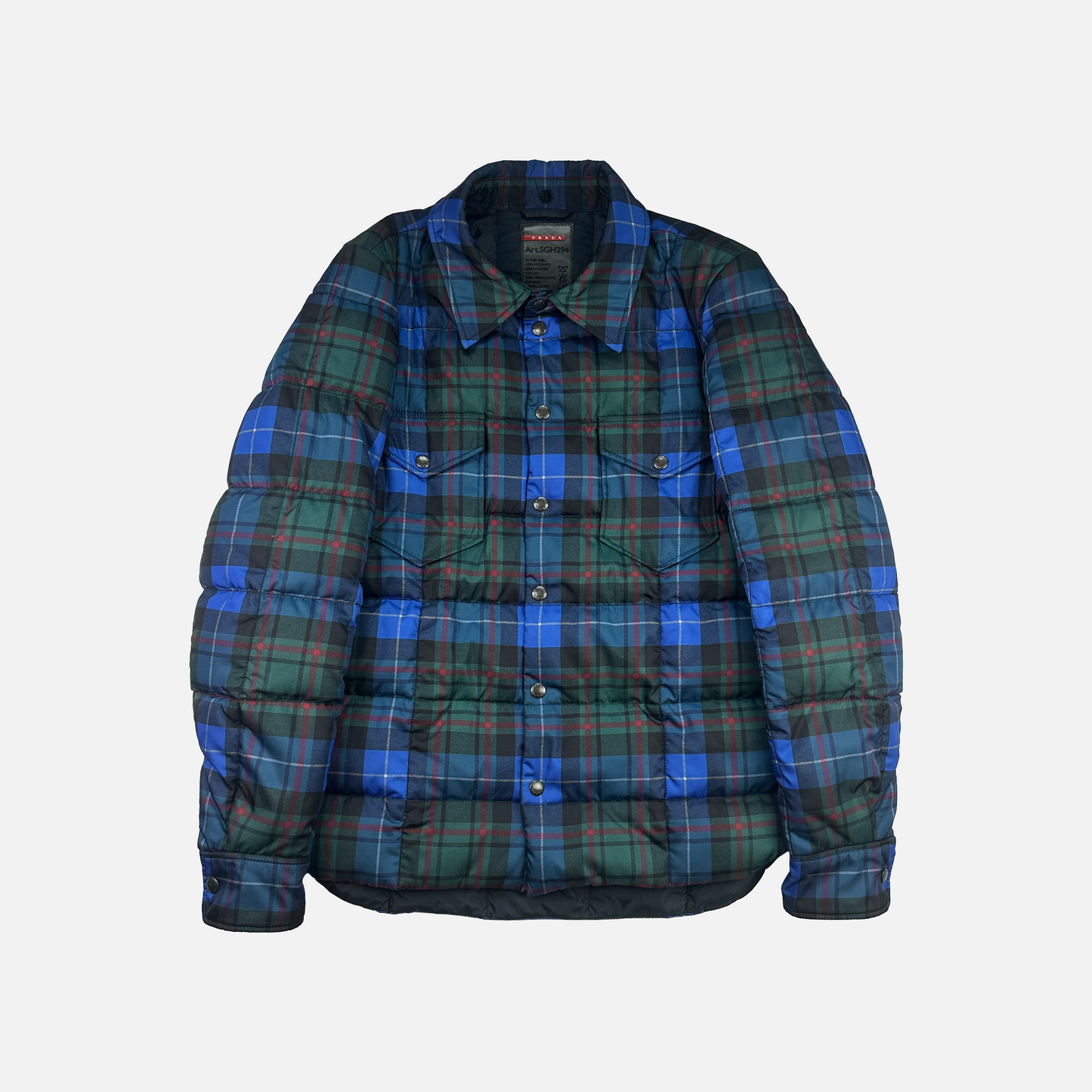 Prada Plaid Puffer Jakke (Str. M)
