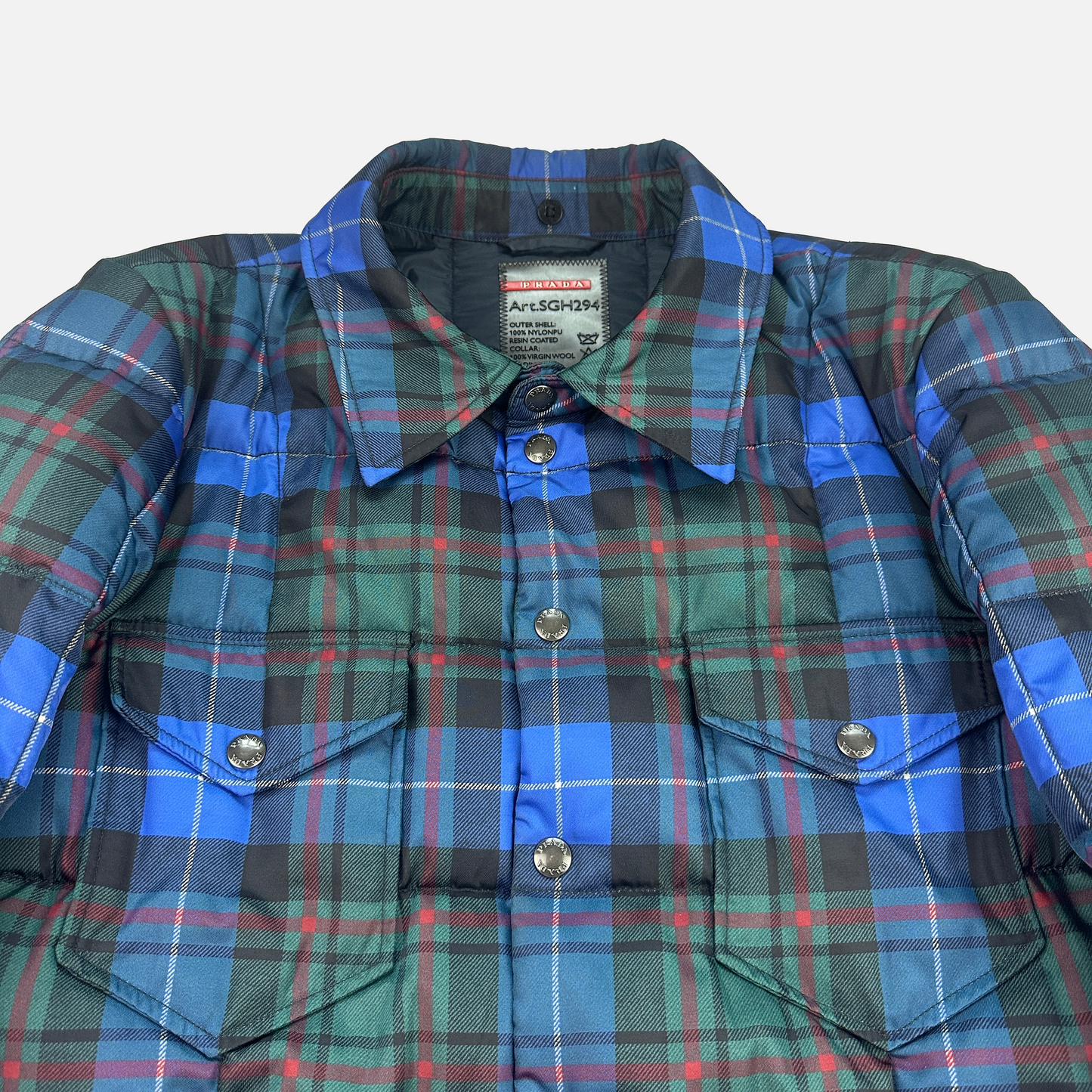 Prada Plaid Puffer Jakke (Str. M)