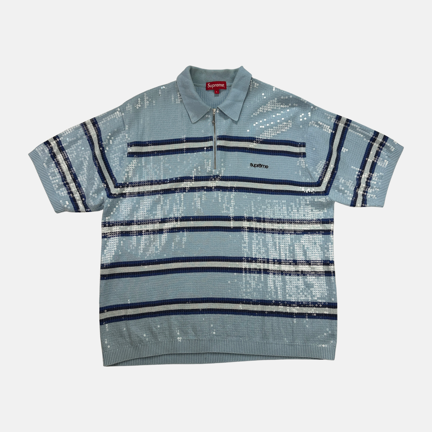 Supreme Sequin Stripe Zip Polo (Str. L)