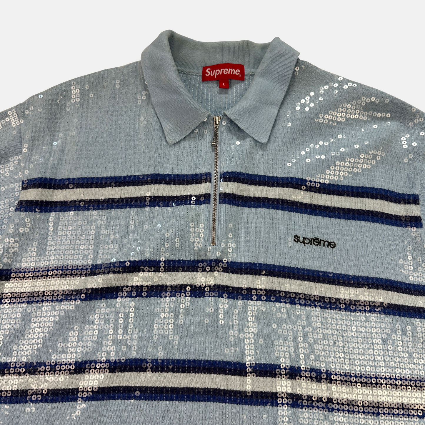 Supreme Sequin Stripe Zip Polo (Str. L)