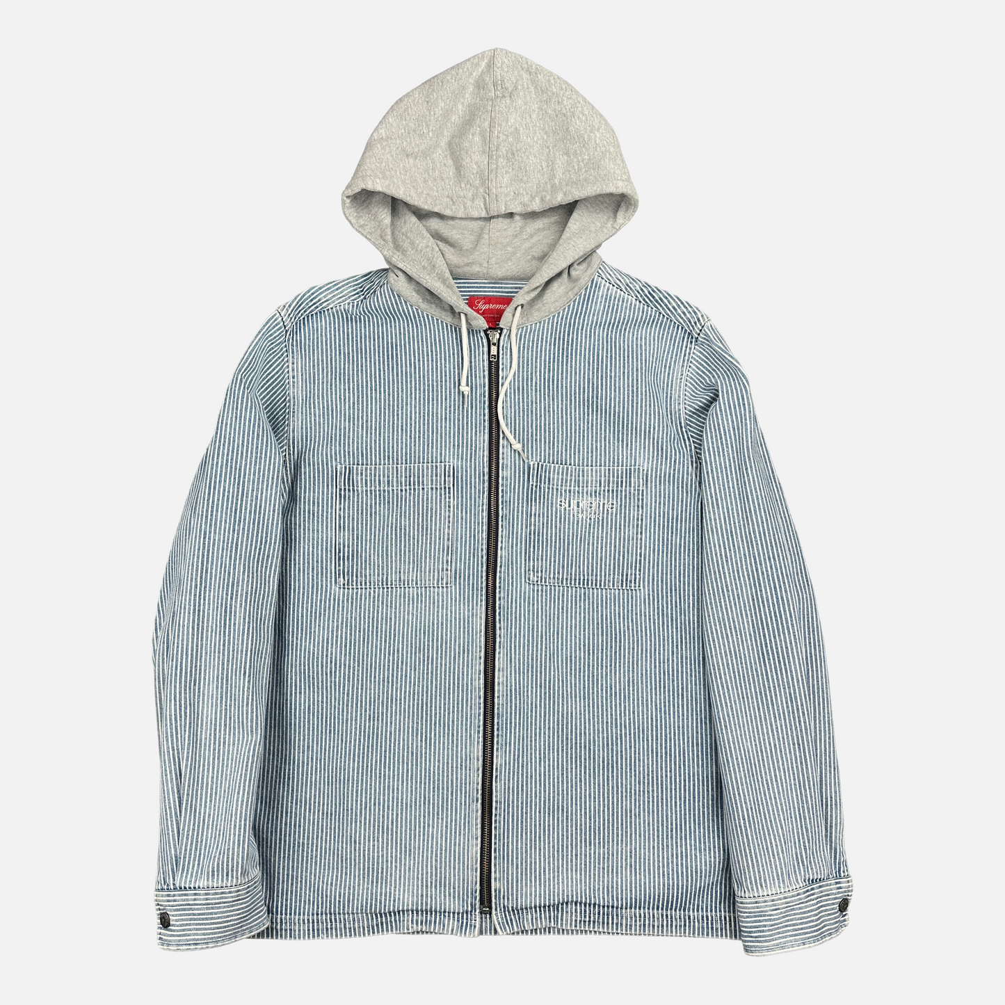 Supreme Hooded Stripe Denim Zip Up (Str. L)