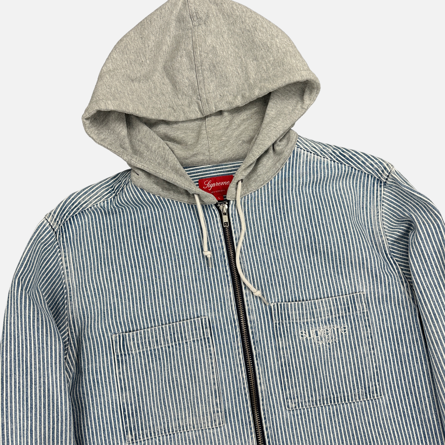 Supreme Hooded Stripe Denim Zip Up (Str. L)