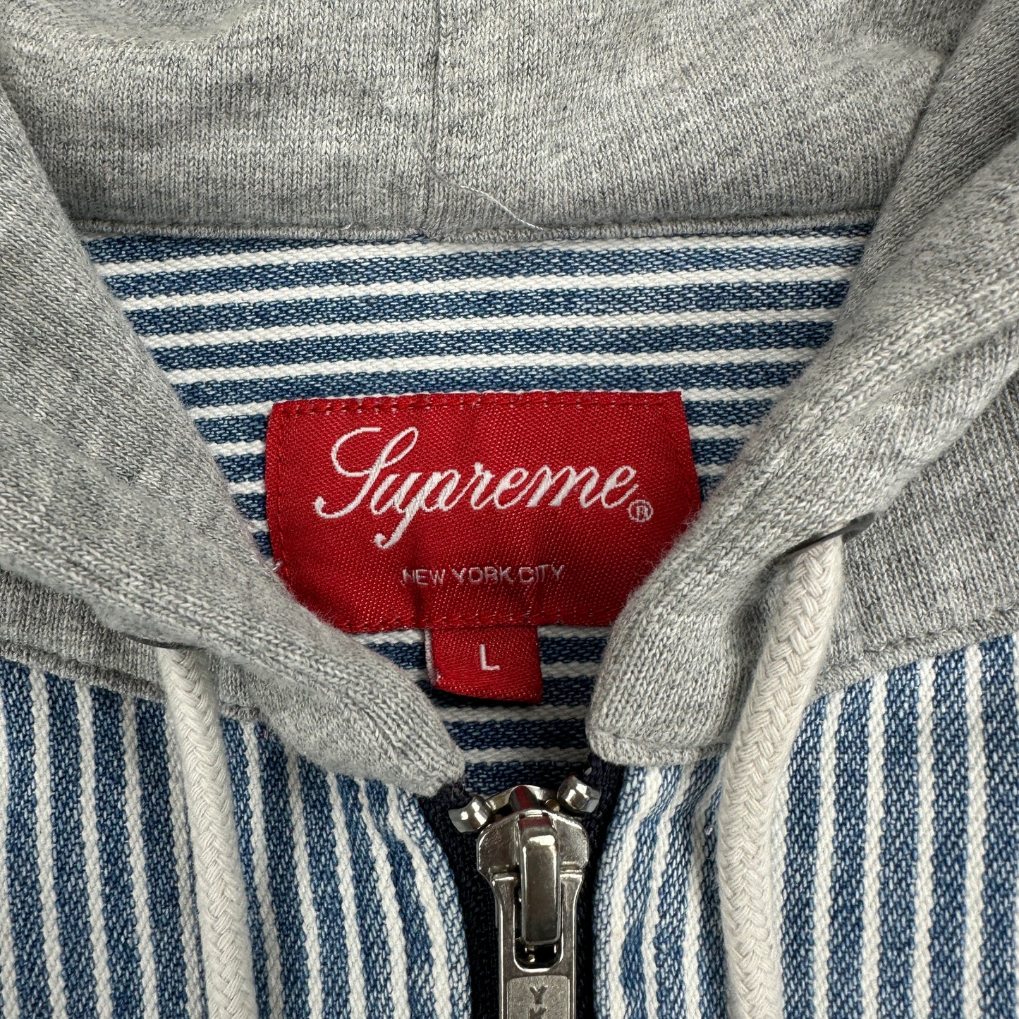Supreme Hooded Stripe Denim Zip Up (Str. L)